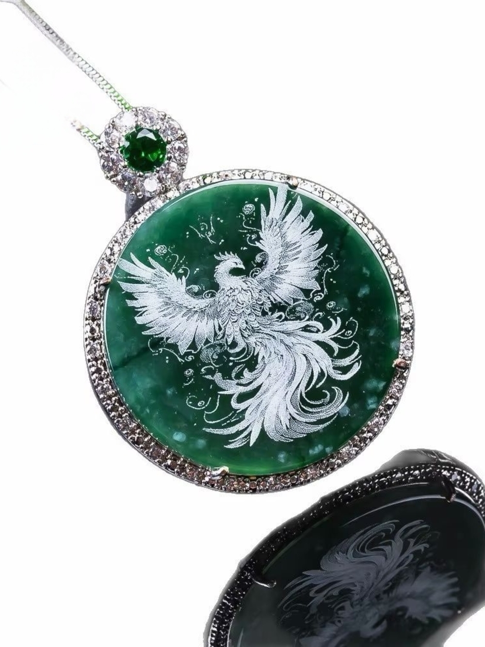 Silver Green Phoenix Medallion Necklace - Women Jewelry - Picture 3 of 6